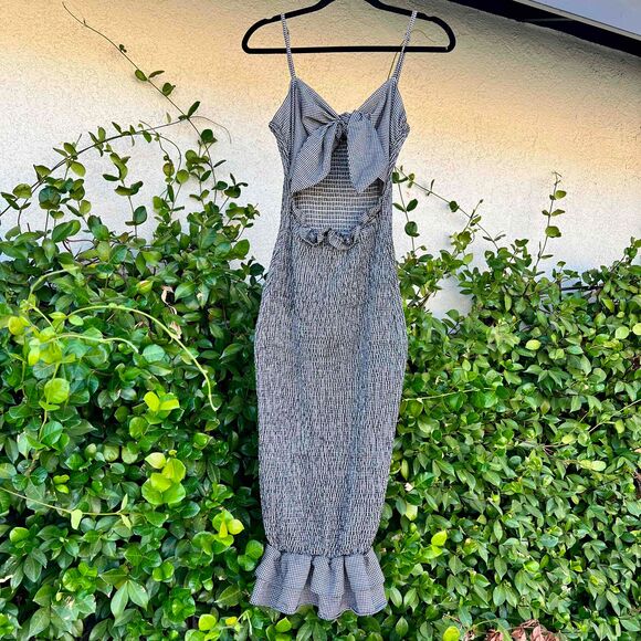 Mable Gingham Jessica Ribbon Sleeveless Bodycon Midi Dress Womens Size Large - Picture 2 of 7